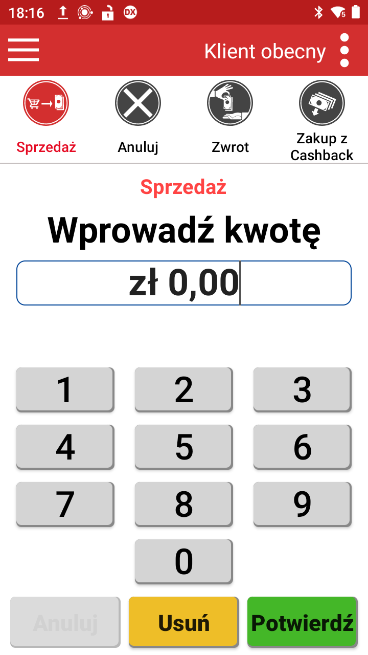 Ekran terminala wpisz kwotę