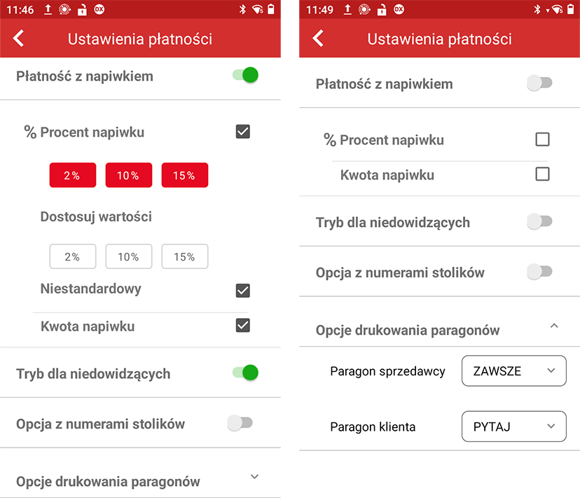 Dodatkowe ustawienia w terminalu