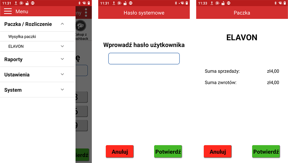 ręczne wysyłanie raportu na terminalu