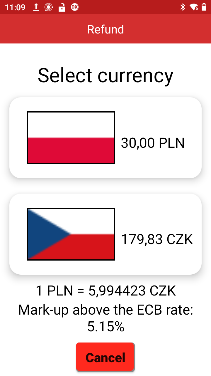 wybranie waluty na terminalu