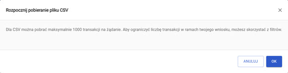 okno pobierania raportów transakcji w panelu akceptanta Elavonu