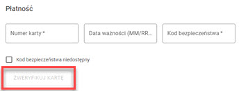 okno weryfikacji karty w menu wirtualnygo terminalu MOTO w panelu akceptanta Elavon