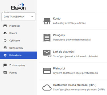 okno ustawień w panelu akceptanta Elavon