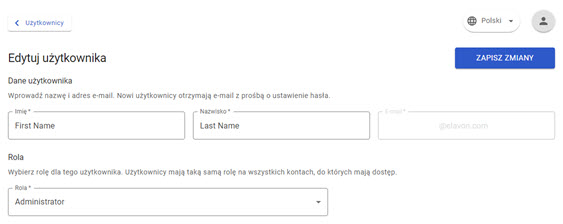 widok edycji użytkownika w panelu akceptanta Elavon