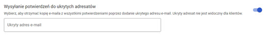 widok dodania adresu e-mail ukrytych adresatów w potwierdzeniach płatności w panelu akceptanta Elavon